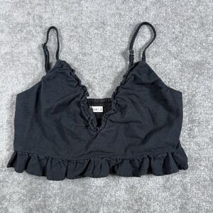 Abercrombie & Fitch Crop Top Women's Small Black Ruffle Strappy Linen Blend